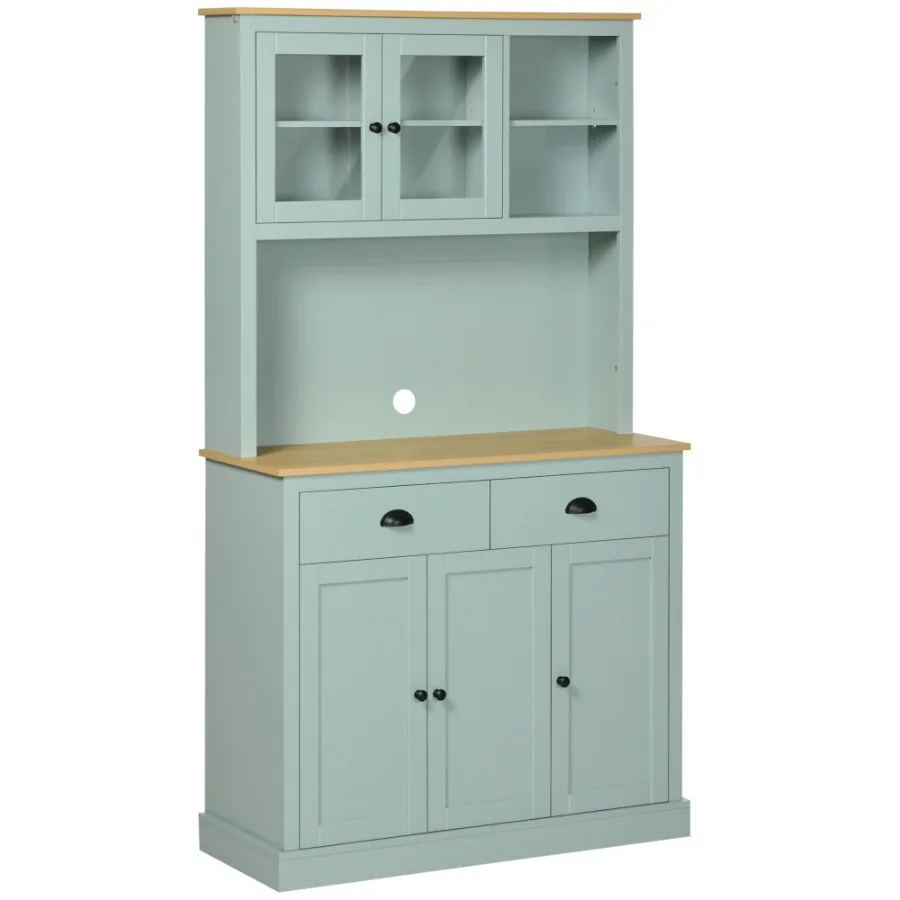 

HOMCOM 71 Freestanding Kitchen Pantry Modern Storage Cabinet Microwave Stand with Drawers Glass Doors Adjustable Shelves Home S