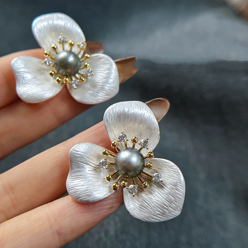Elegant Gold Plated Copper White Brushed Flower Brooch Empty Base Diy Hanfu Matching Jewelry Accessories Rhinestone Decor No Pea