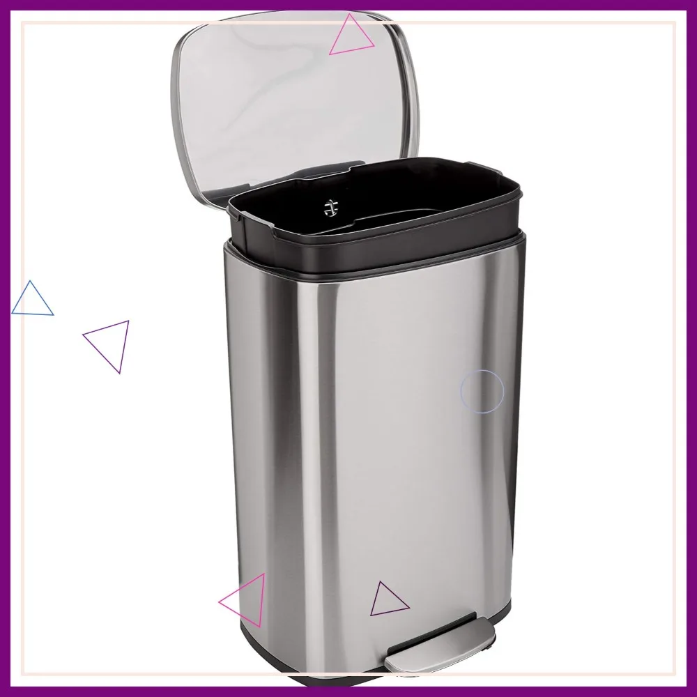 

50L Stainless Steel Trash Can with Soft-Close Foot Pedal, Smudge Resistant, Satin Nickel Finish for Home Office