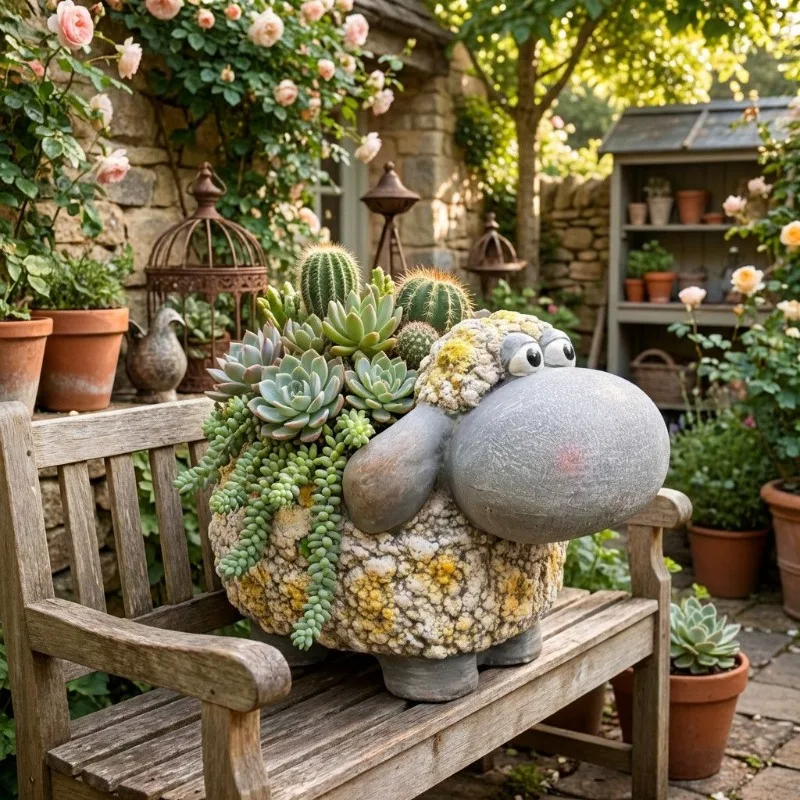 

Креативное кашпо в виде мультяшной овцы, цветочный горшок из смолы для сада и детского сада, ландшафтный декор для двора и украшение для детской игровой зоны