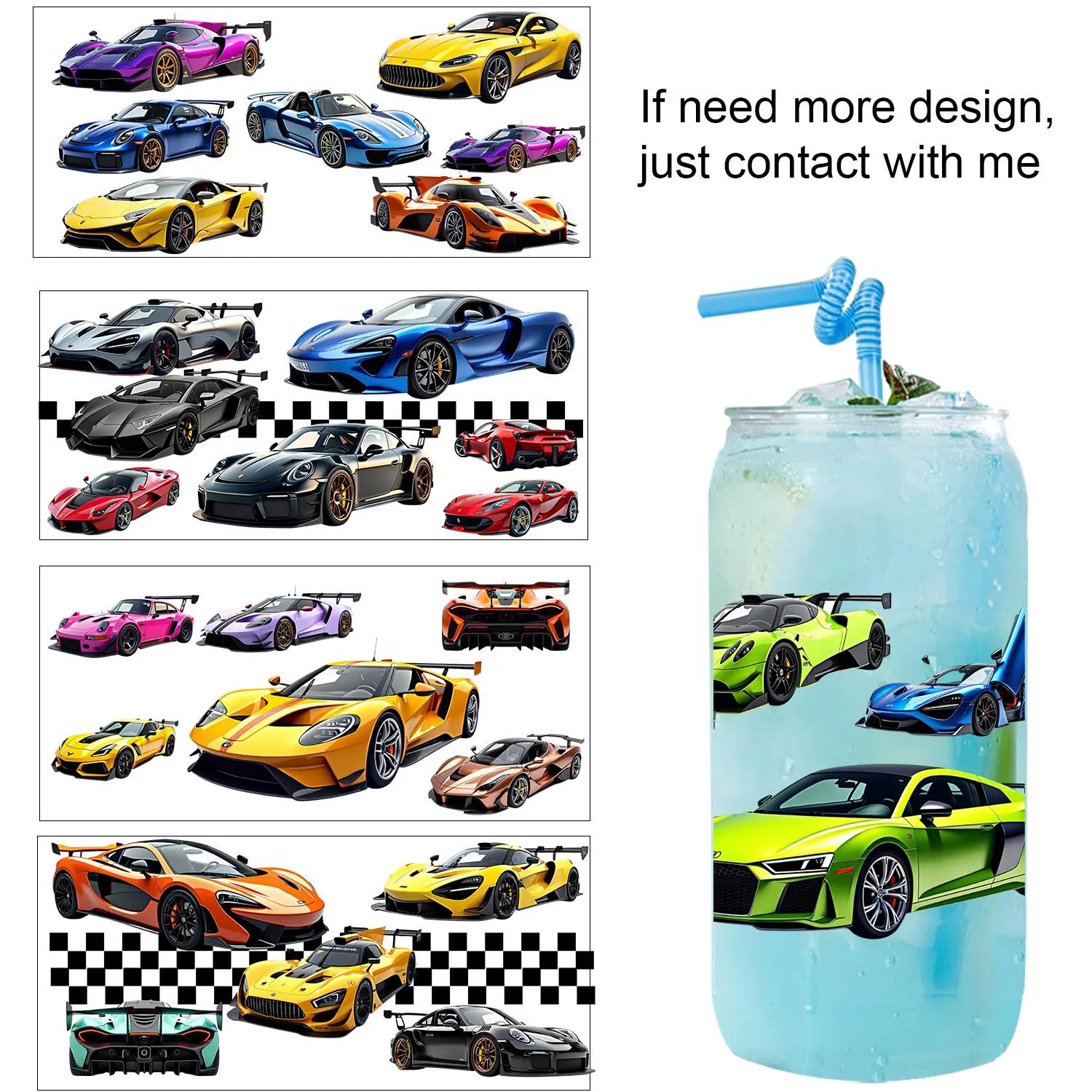 20 Style Cool Super Car UV Sticker Party DIY Decals 3D transfers uvdtf tumbler seal stickers 16oz uv dtf cup wraps