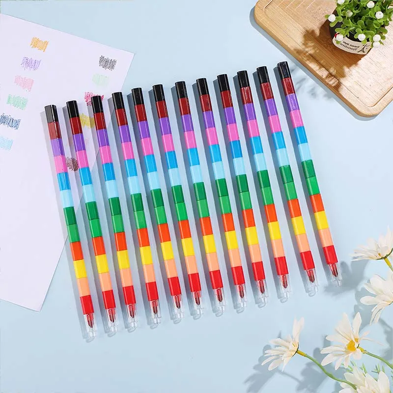 3/6/12/24/36pcs Building Block Crayons 12-Color School Offic