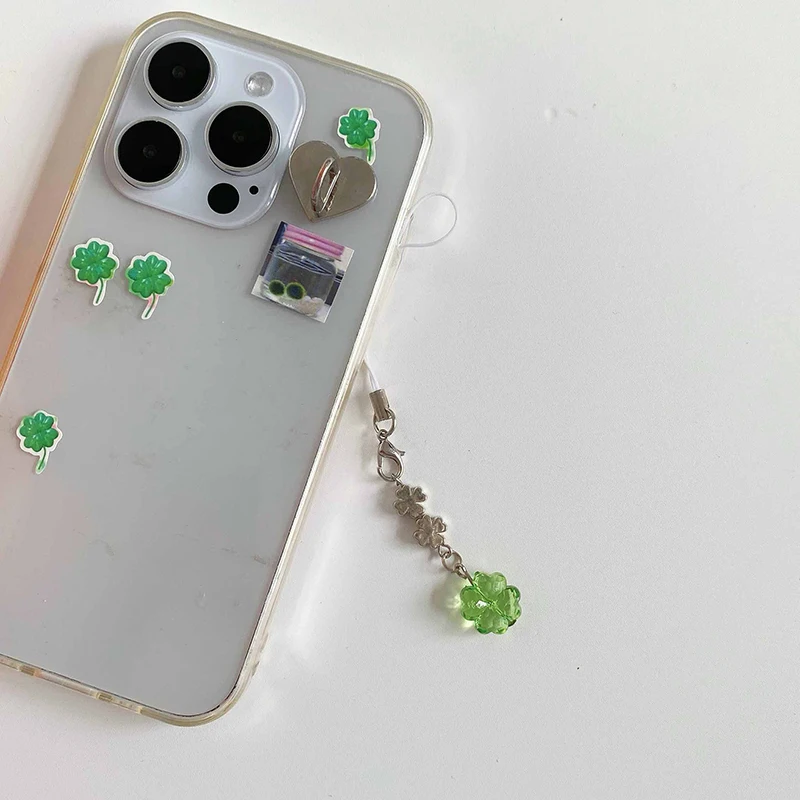 Handmade Beaded Phone Chain Four Leaf Clovers Cellphone Charm Colorful Keyring CCD Decorative Pendant Cellphone Charm Accessory