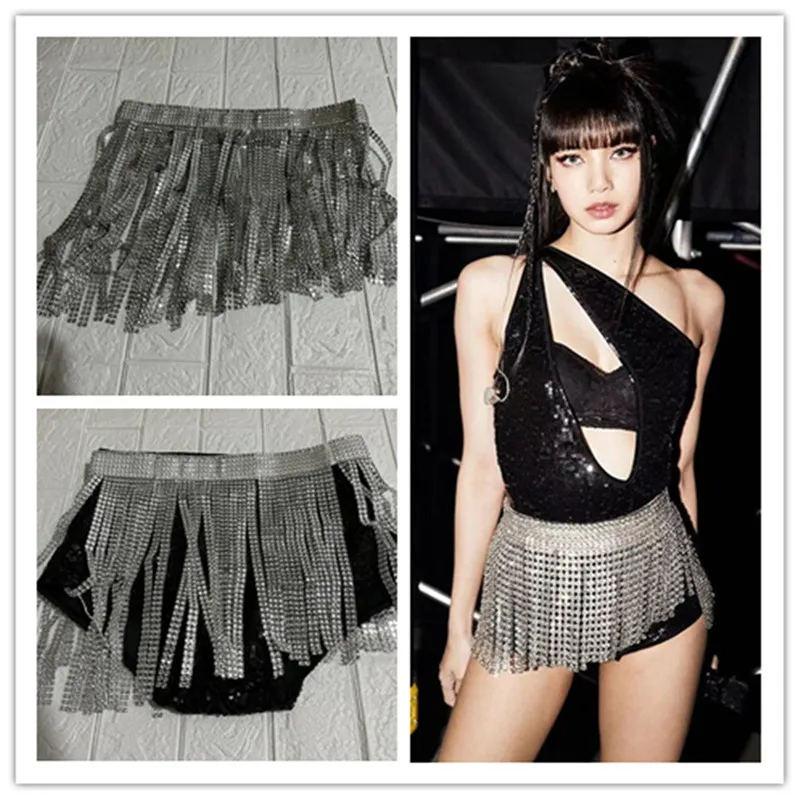 Kpop Girl Group New Hip Hop Dance Clothes Women Jazz Dance Slim Shorts Fringed Skirt Outfit Sexy Dance Performance Stage Costume