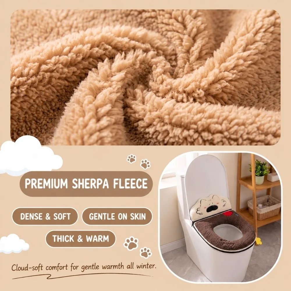 Thickened Toilet Seat Cover Lamb Fleece Faux Cashmere Toilet Seat Pad Full Wrap Zipper Closure Toilet Seat Cover with Backrest