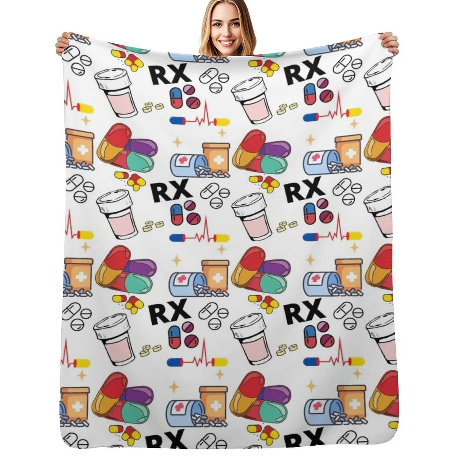 Pharmacy Pattern Pills RX Throw Blanket Sofa Moving Extra Large Throw Warm Decoratives Quilt Blankets