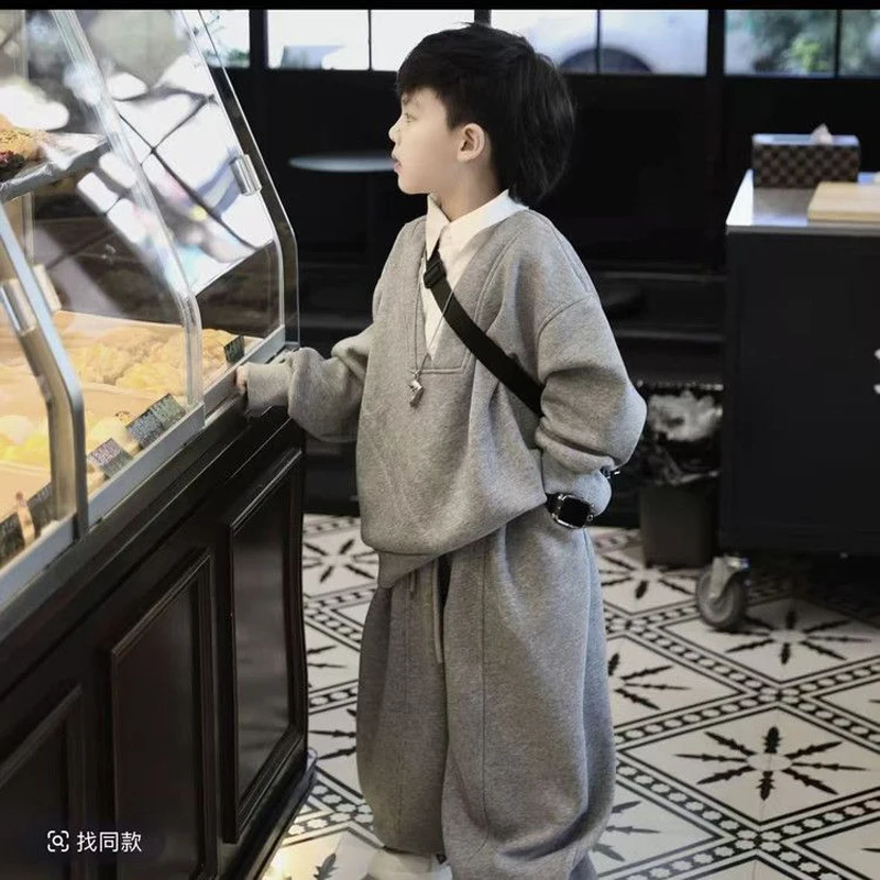 Fashion Boys Clothes Autumn Spring Pullover Tshirts Top+Pants 2Pcs Kids Handsome Sportwear Casual Fashion Streetwear Suit