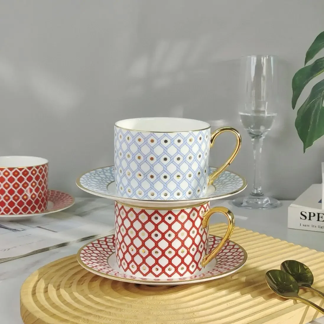 DSA European royal bone china afternoon tea coffee cup saucer couple home mug water cup high value gift