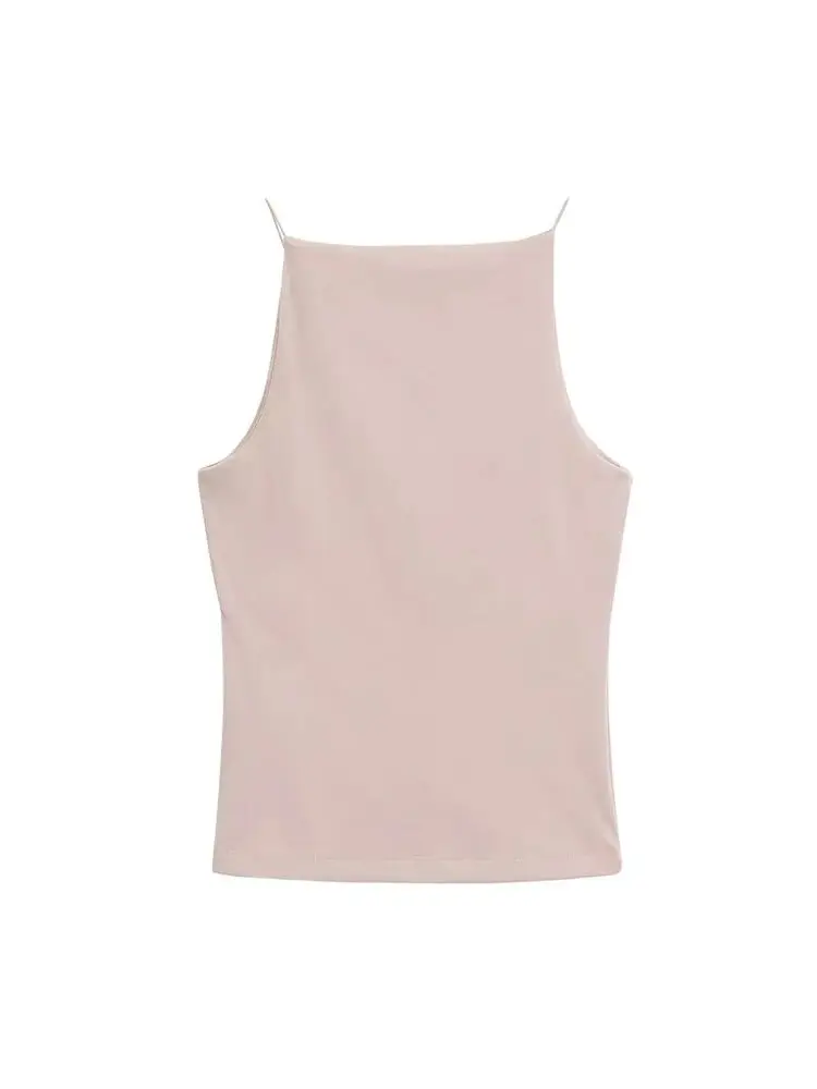 TRZA-Women's Halter Tank Tops, Sleeveless Vest, Thin Straps, Female Camis, Solid Color, Fashion image 6