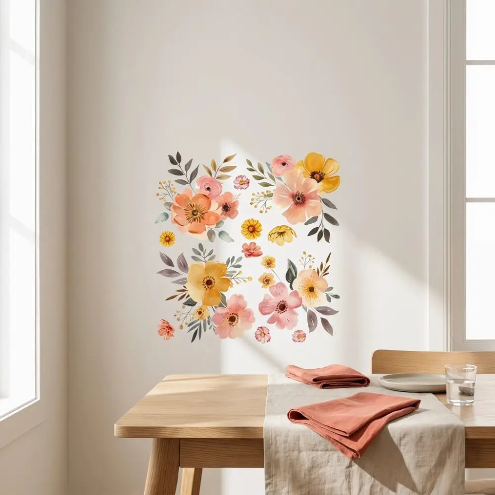 Self-Adhesive Watercolor Floral Stickers Floral Design Home Ornament Washbasin Sticker Ceramic Tile Stickers Home