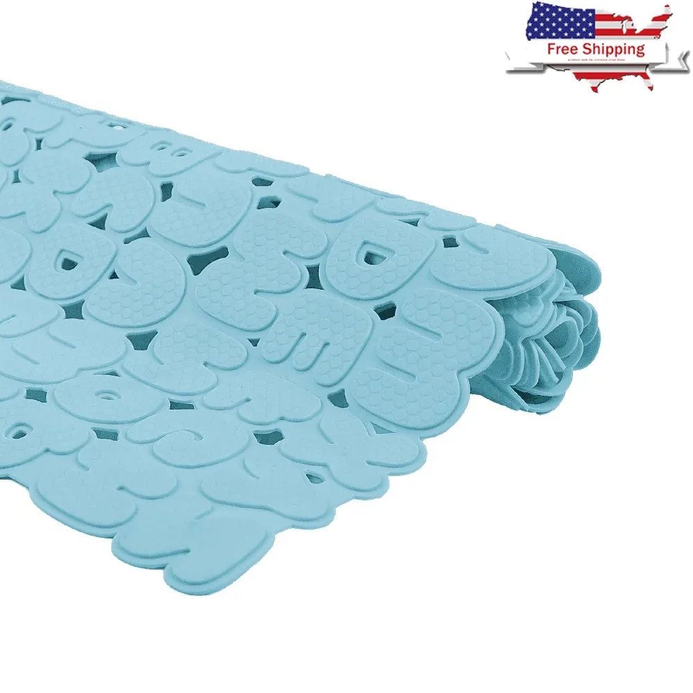 

Non-Slip Antimicrobial Bath Mat with Bubble Letters Eco-Friendly GRS Material Safe Fun Learning in Tubs Showers