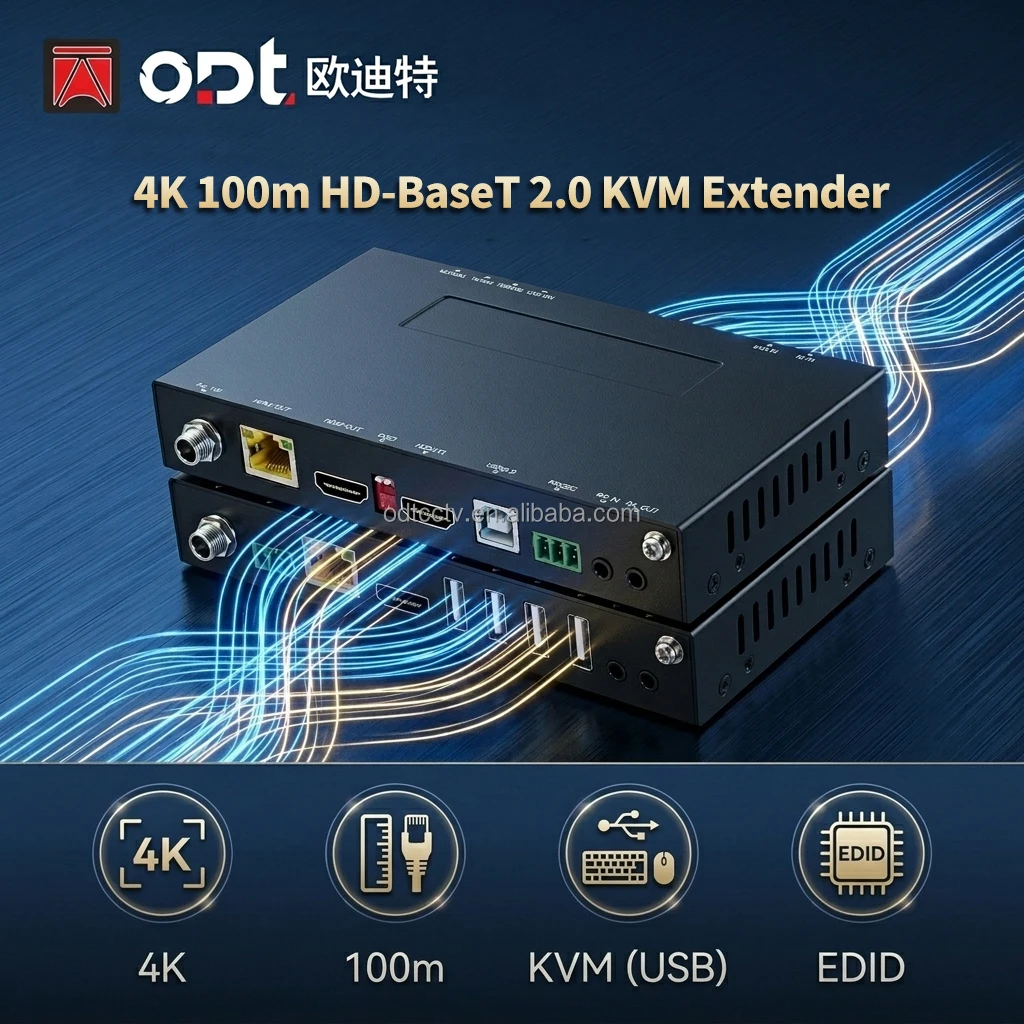 2026 4K 60Hz HDBaseT 2.0 KVM Extender 100m Over CAT6 USB 2.0 Loop-out HD-MI Extension Bi-directional POC  IR Audio EDID for Disp