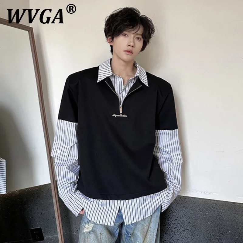 

WVGA Sweatshirt Spring Autumn New Man Tide High Street Fake Two-Piece Design Trendy Niche Chic Casual Long Sleeve Top Ins W11287