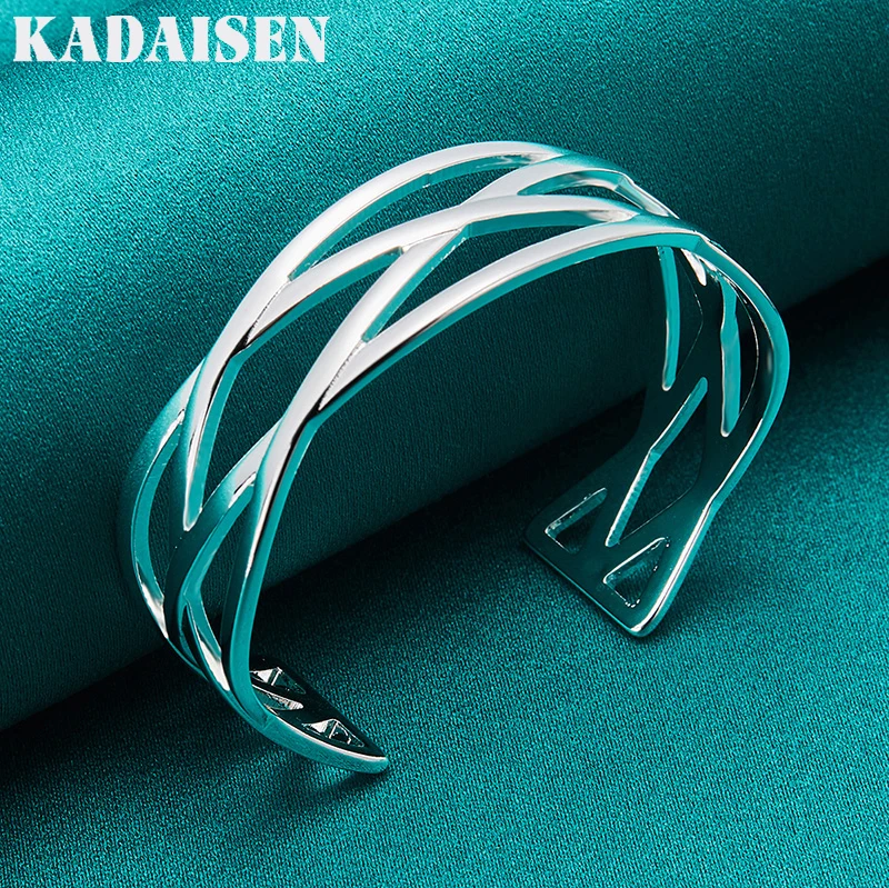925 Sterling Silver Hollow Cross Bangles Bracelet For Women Charm Wedding Engagement Fashion Jewelry