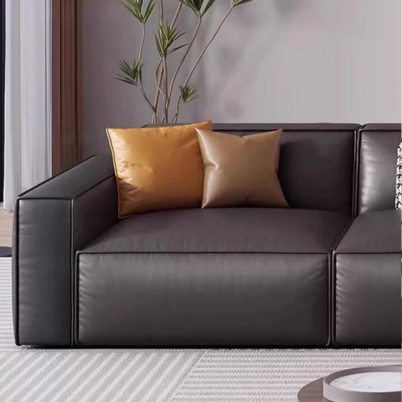 2025 latest comfortable, sofa set 3 seats genuine leather black leather sofa set living room design