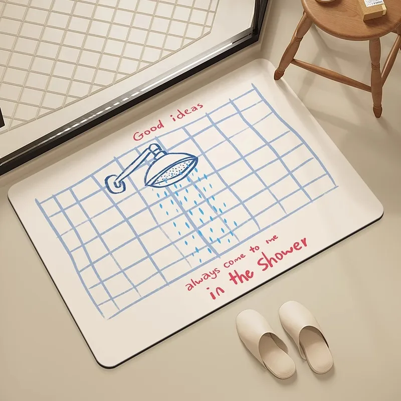 

Witty Shower Theme Bathroom Mat Hand-Drawn Pattern Humorous Text Slogan Absorbent Non-Slip Quick Drying Bath Mat