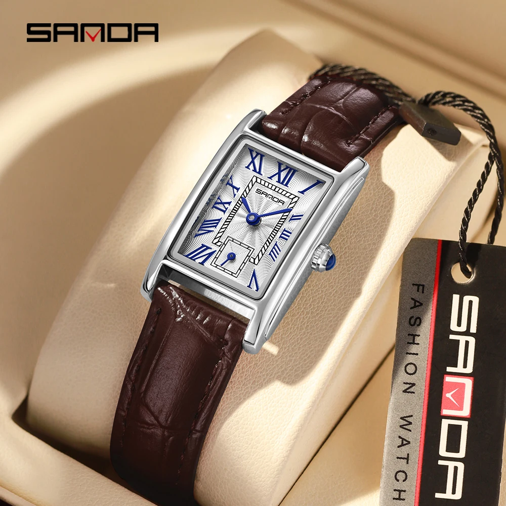 SANDA Fashion Women\'s Quartz Watch Square Steel Band Quartz Watch Roman Digital Waterproof Quartz Women\'s Belt Watch 1116