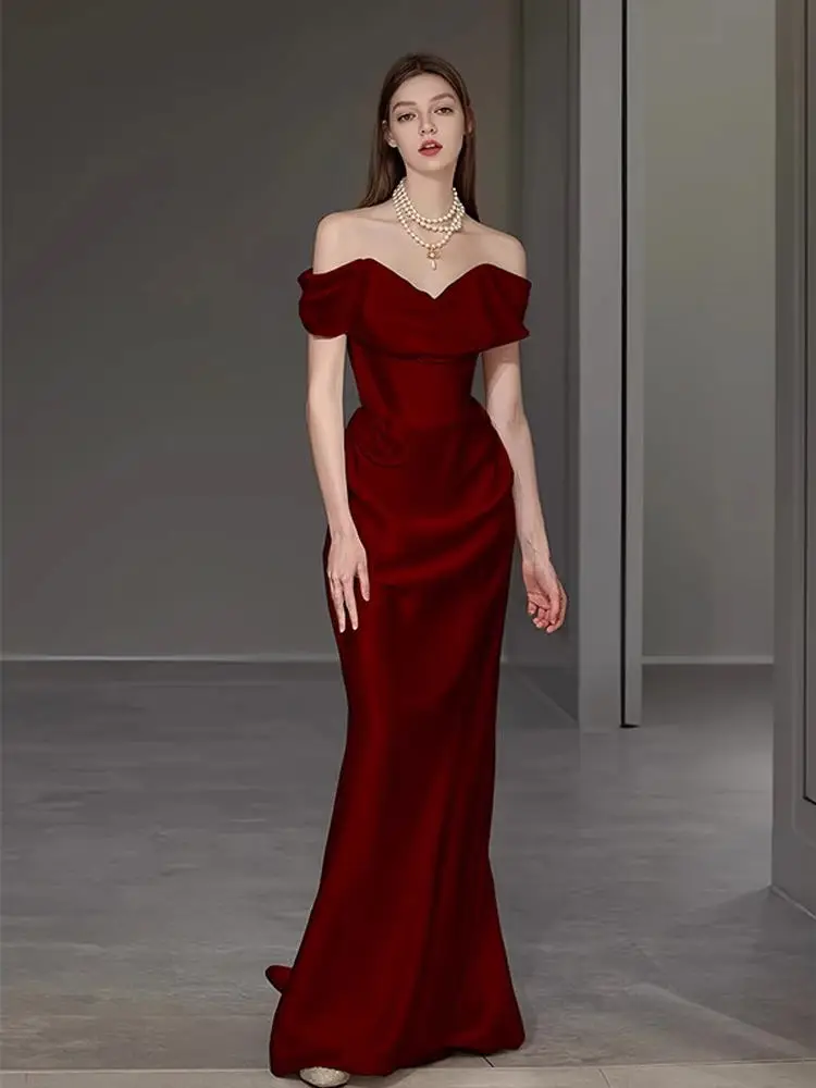 

Red One-oulder Wedding Dr Evening Gown Princ Sle Mid-Waist Slim Fit Long Skirt for Marriage Engagement Par