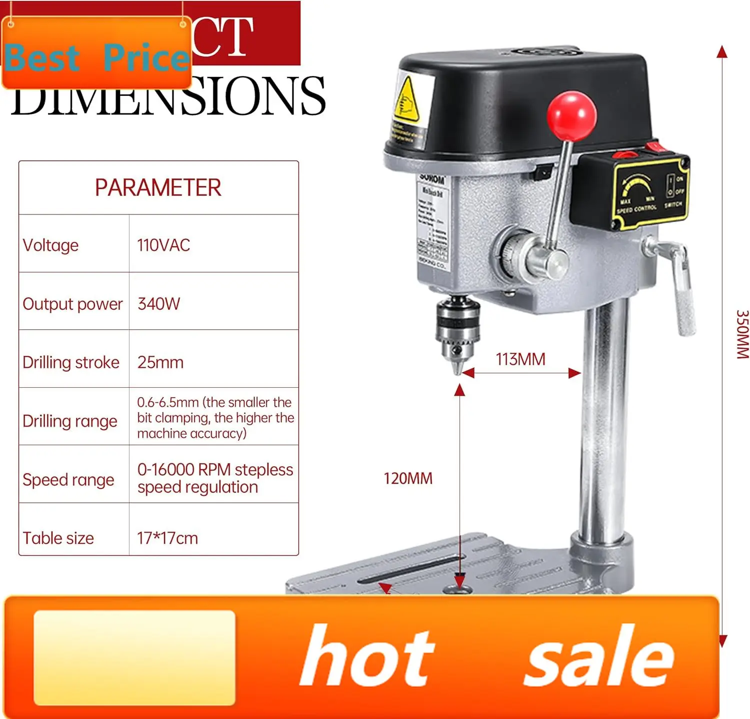 

hot-sellingBenchtop Drilling Machine 340W 110V 16000RPM Mini Bench Drill Press 25mm Stroke Drill Chuck 0.6-6.5mm Multi-Function