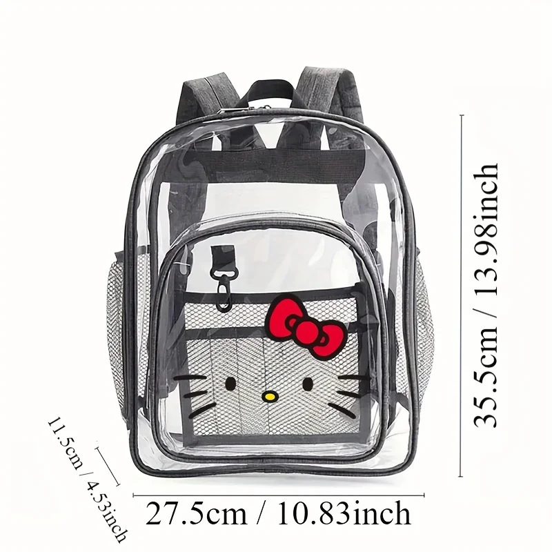 Sanrio Hello Kitty Transparent Backpack Adjustable Shoulder Straps Kindergarten Children Anime Travel Bag Waterproof Transparent