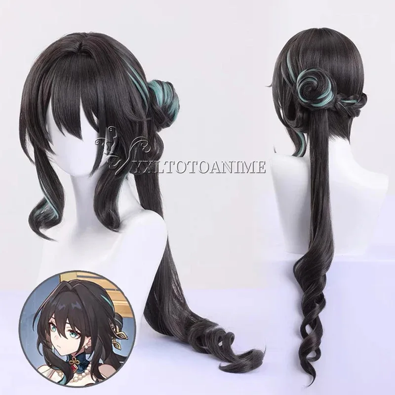 

Game Honkai Star Rail RUAN MEI Cosplay Wigs + Wig Cap Green Black Long Hair Heat Resistant Synthetic Halloween Role Play Prop