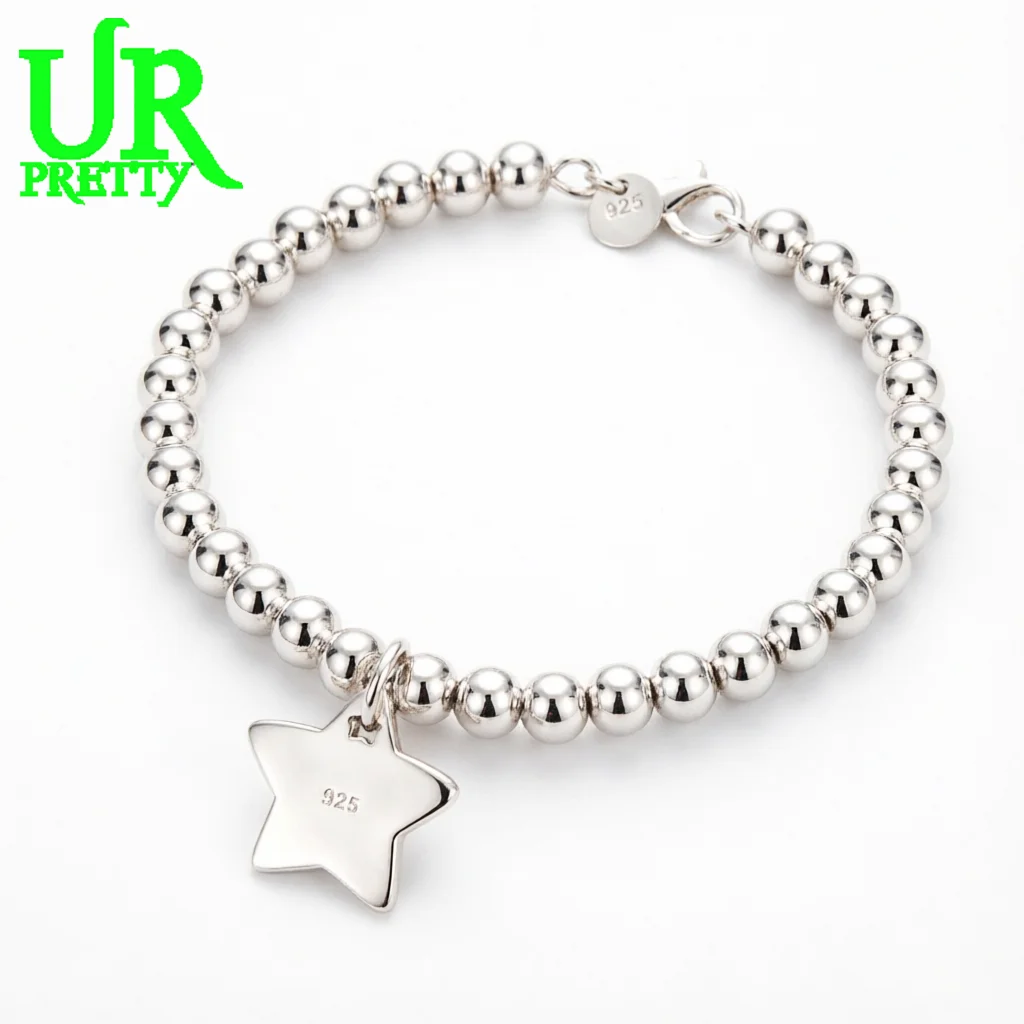 925 Sterling Silver 4mm Pentagram Bead String Bracelet Women Birthday Party Wedding High-Quality Gift Fashion Jewelry