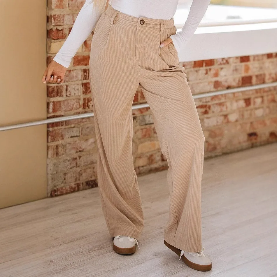 Women's Corduroy High Waist Loose Casual Wide Leg Pants