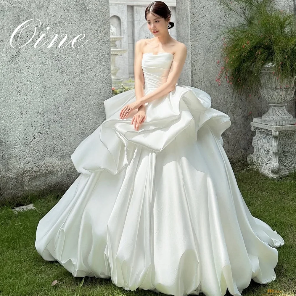 Oine 2026 Gorgeous Korea Main Wedding Dress Pleat Tiered Puff Bridal Gown Sleeveless Back Corset Large Event Dress Customized