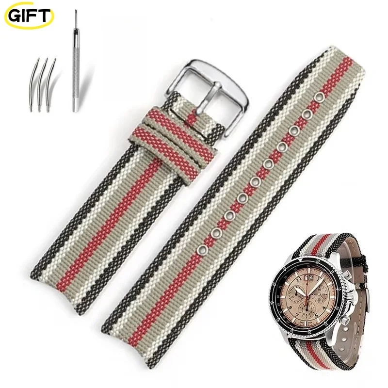 Piel de vaca de cuero genuino de 22mm para Burberry Bu7600 7601 7602 hebilla plegable correa de reloj de lona de nailon correas de reloj a rayas para hombres