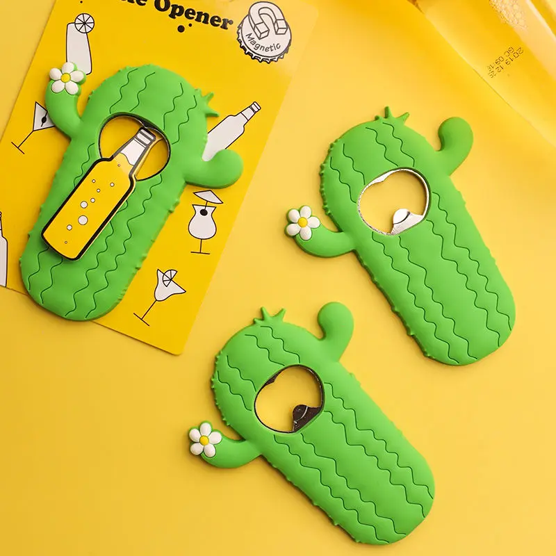 Cute Cactus Beer Opener Magnetic Refrigerator Soft PVC Magnet Bottle Opener Wine Beer Opening Tool Kitchen Accessories Gadgets
