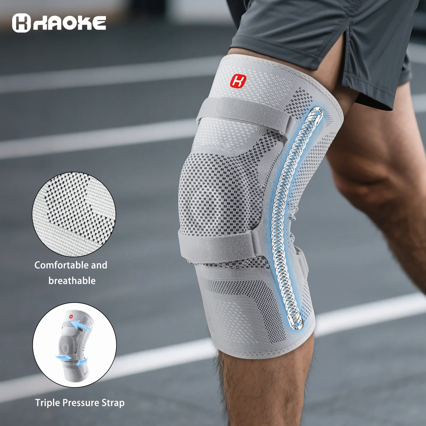Knee Support with Patella Pad and Lateral Stabilizer, Adjustable Compression Sleeve for Meniscus Injury and Sports Recovery