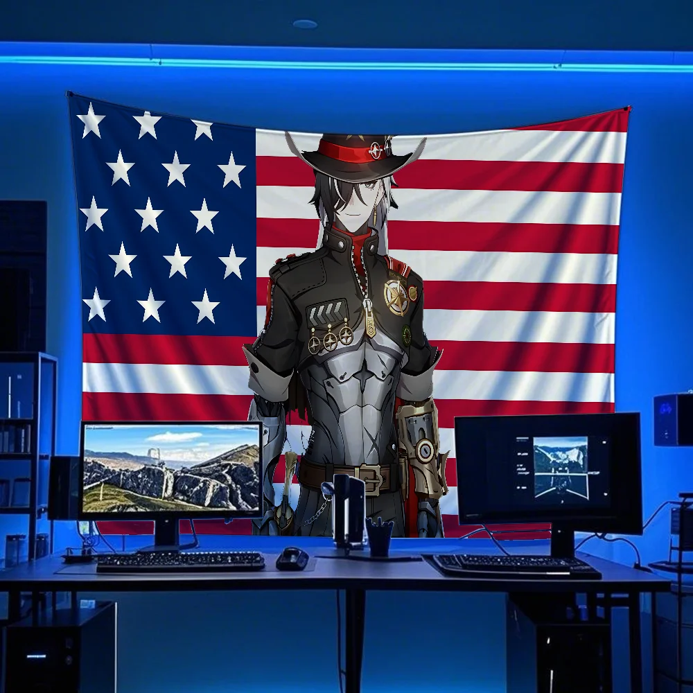 

Boothill Honkai Star Rail American Flag Tapestry Funny Banner For College Dorm Bedroom Outdoor Living Room Wall Art Decor Party