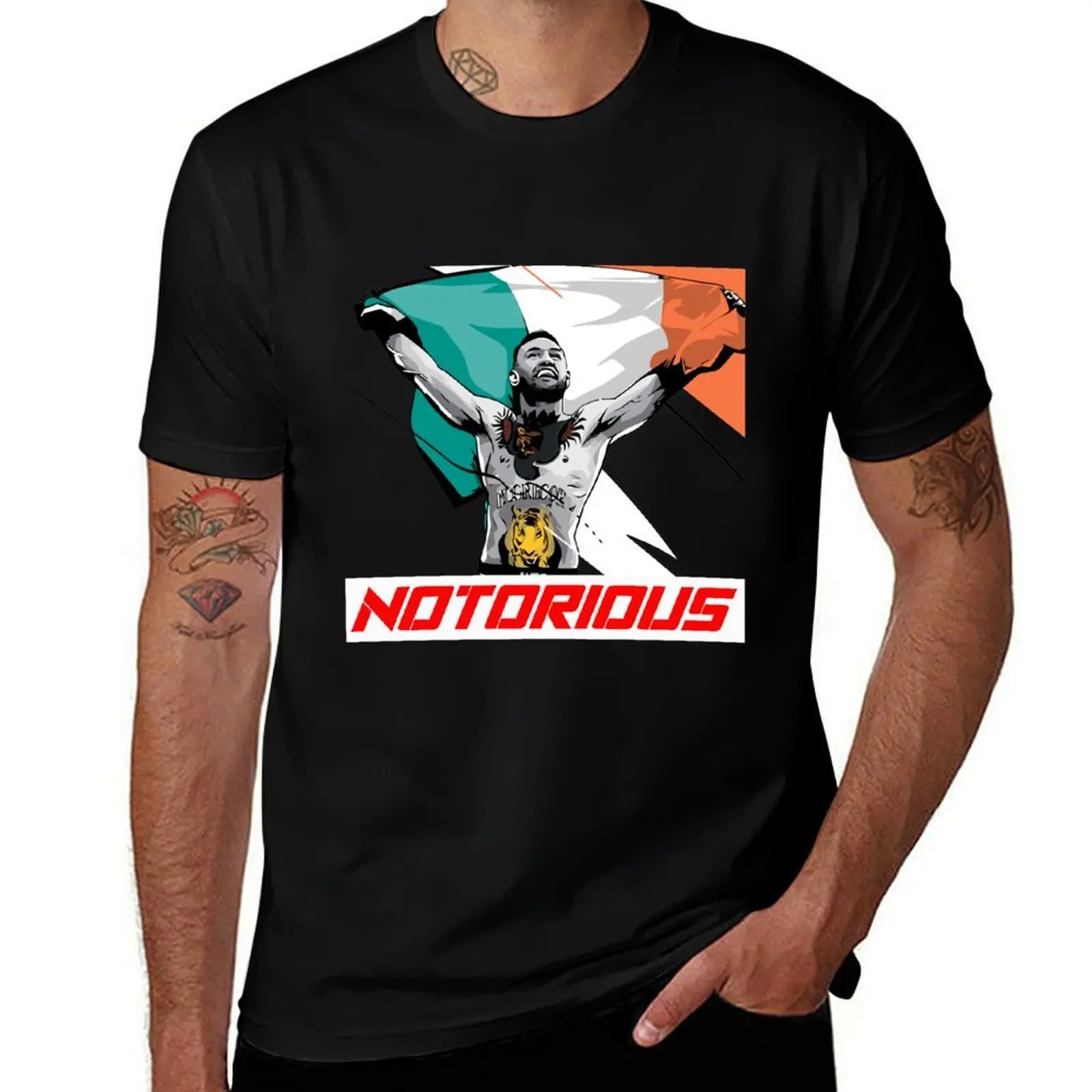 Notorious Mc Gregor winning flag T-Shirt Work Short Sleeve Cotton Top T-Shirt