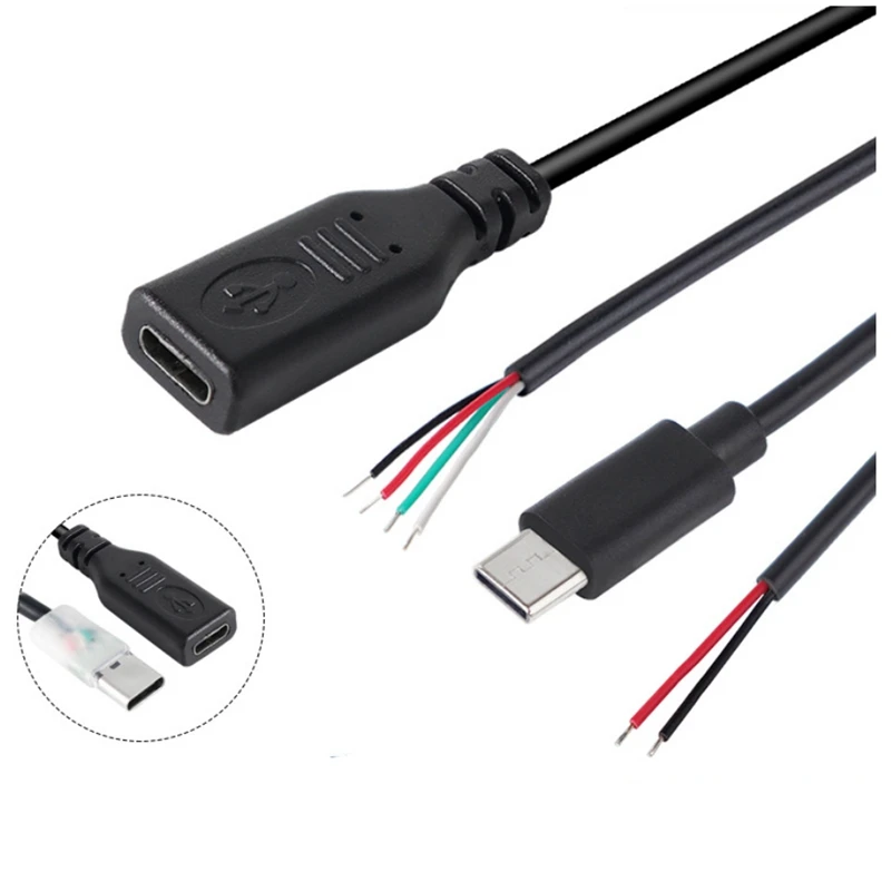 Cable de fuente de alimentación Micro USB tipo C, 2 pines, USB 2,0 A, hembra, macho, 4 pines, cargador, Cable de carga, Conector de extensión,