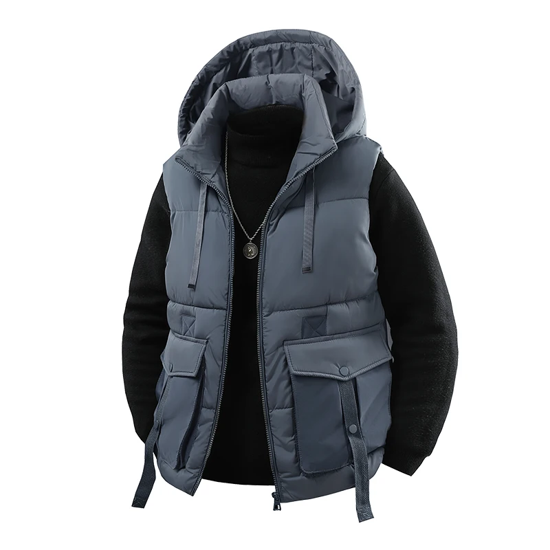 Rompi Luar Ruangan Gaya Korea Multi-saku Musim Gugur dan Musim Dingin Rompi Katun Trendi Pria Pakaian Luar Longgar dan Tebal Jaket Rompi Pria