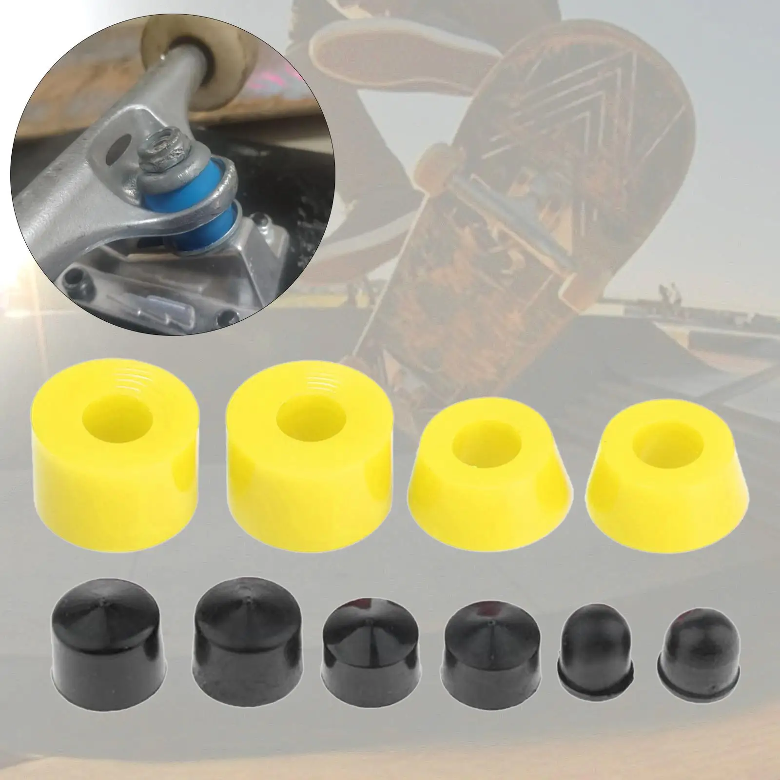 مجموعة جلبة لوح التزلج من البولي يوريثان، مجموعة أكواب شاحنة ممتصة للصدمات، أجزاء لوح تزلج ناعمة مقاومة للاهتراء لألواح التزلج واللوح الطويل