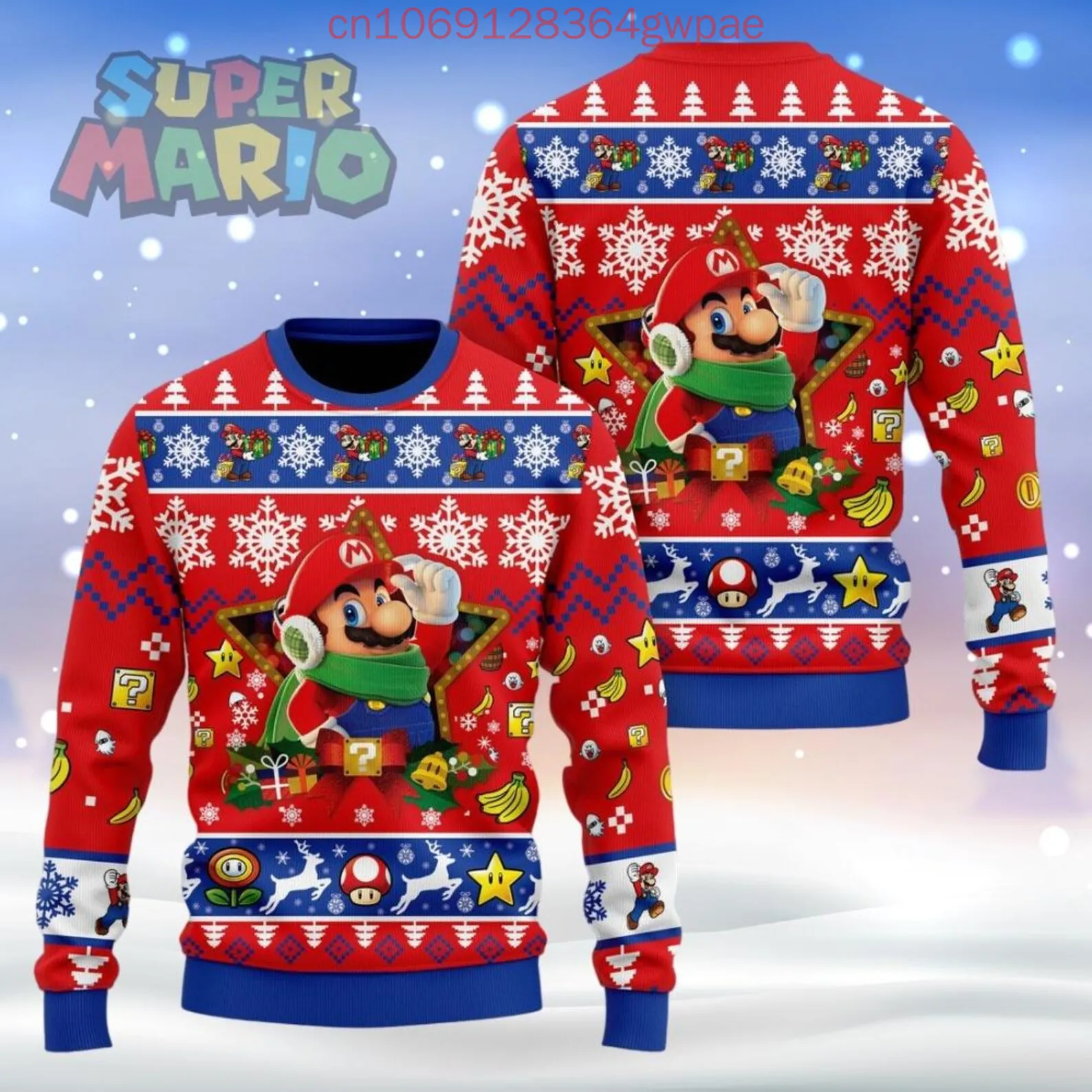 Super Mario Ho Ho Ho Christmas Ugly Sweaters Christmas Gift Disney 3D Print Christmas Ugly Sweaters Fashion Casual Sweater