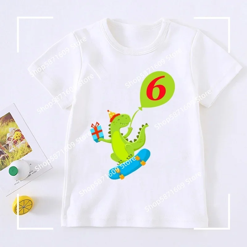 تي شيرت مطبوع للأطفال على شكل ديناصور سكوتر مقاس هدية بالون كاجوال للأولاد والبنات بأكمام قصيرة