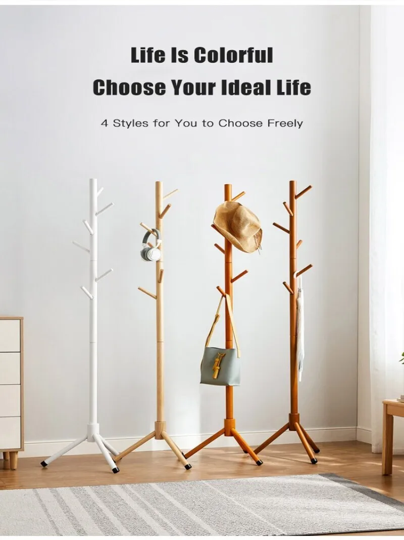 Light Luxury Clothes and Hats Rack Solid Wood Versatile Indoor Clothes Rack for Clothes and Bag Wooden Clothes Coat Rack