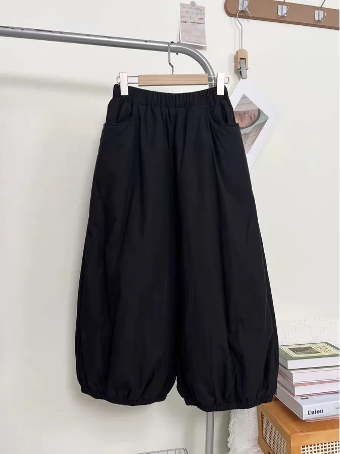 Pantaloni a lanterna a gamba larga in cotone Thiened Pantaloni larghi casual da donna di grandi dimensioni Pantaloni invernali in cotone caldo Vita elastica