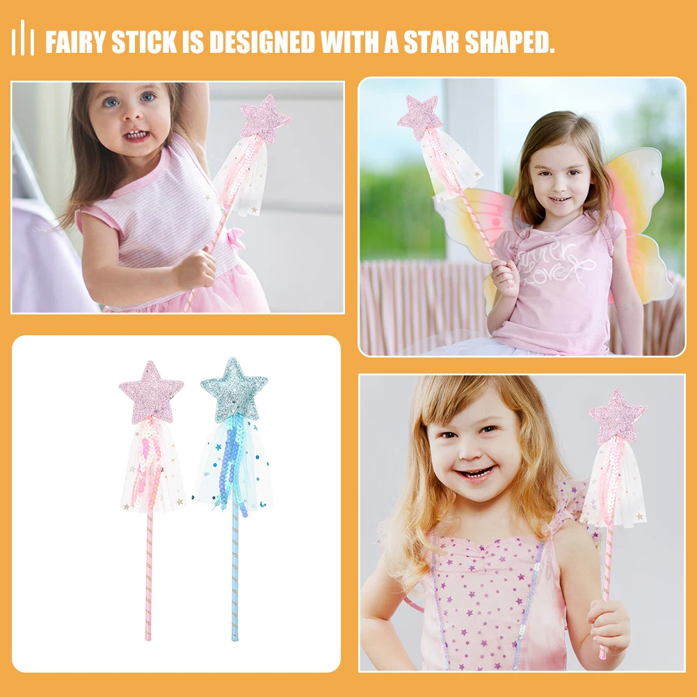 

2pcs Fairy Stick Toys Star Shaped Glitter Kids Party Wand Costume Prop for Halloween Cosplay Decoration for Girls