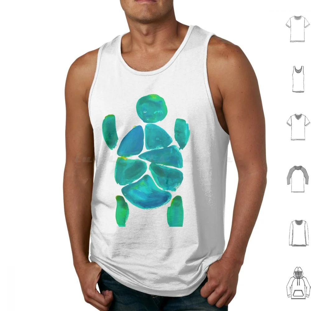 Turtle Pool Party Tank Tops Print Cotton Turquoise Turtle Nature Greenery Blue Indigo Green Ocean Sea Life Environmental