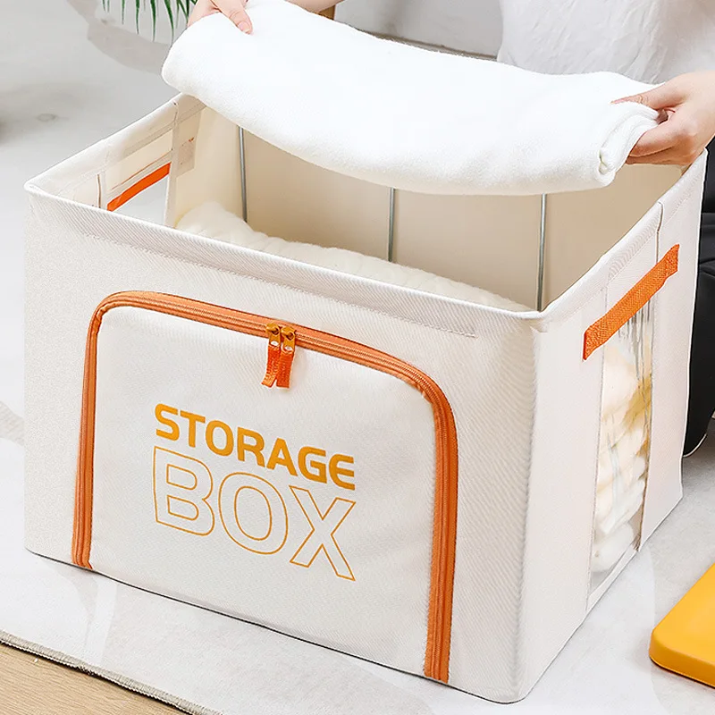 2023 New Clothes Organizer Storage Box Folding Transparent Visible Steel Frame Oxford Cloth  Cover Oversized Shoe