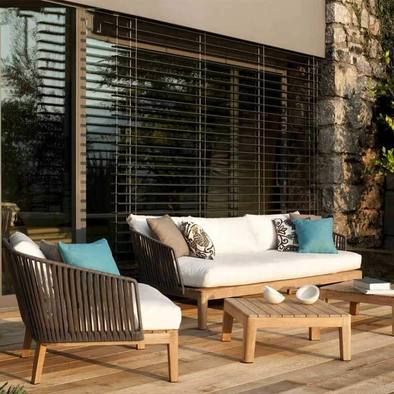 Outer sofa courtyard villa Maikol teak outdoor leisure garden waterproof and sun-proof Nordic rattan furniture