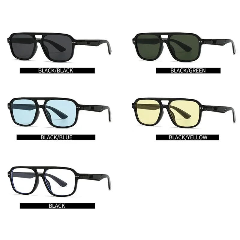 Classic Rivet Flat Top Square Sunglasses Women For Men Luxury Brand Designer Vintage Sun Glasses Popular Punk Travel Shade UV400 image 4
