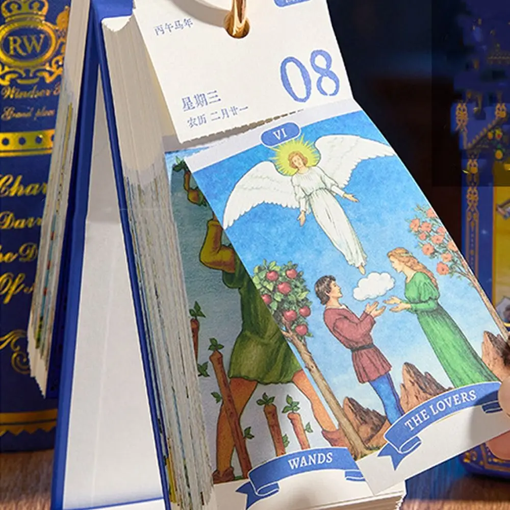 Kalender Kartu Lukisan Minyak Vintage 2026 dengan Jilid Cincin Emas, Halaman Putar Satu Arah, Kalender Meja Kertas dengan Kutipan Inspiratif