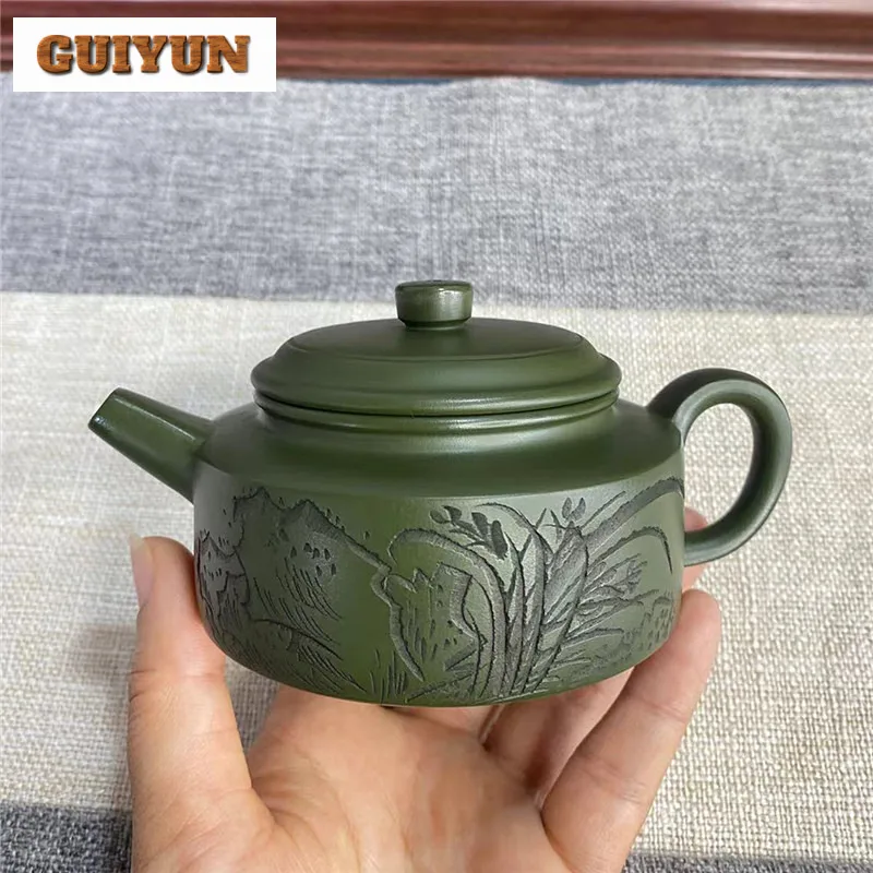 

190ml Aesthetic Yixing Purple Clay Teapots Handmade Dezhong Pot Raw Ore Green Mud Kettle Chinese Zisha Tea Set Drinkware Craft