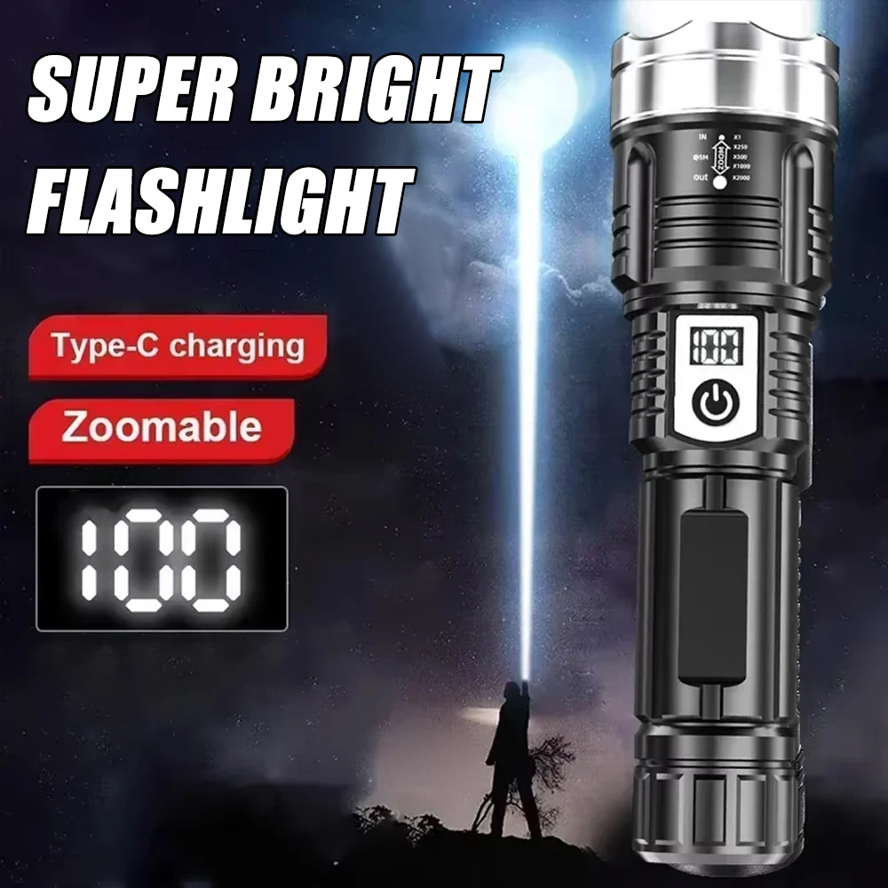 

Супер яркий светодиодный фонарик, перезаряжаемый через USB, телескопический зум, мощный ручной фонарик для улицы, аварийный водонепроницаемый