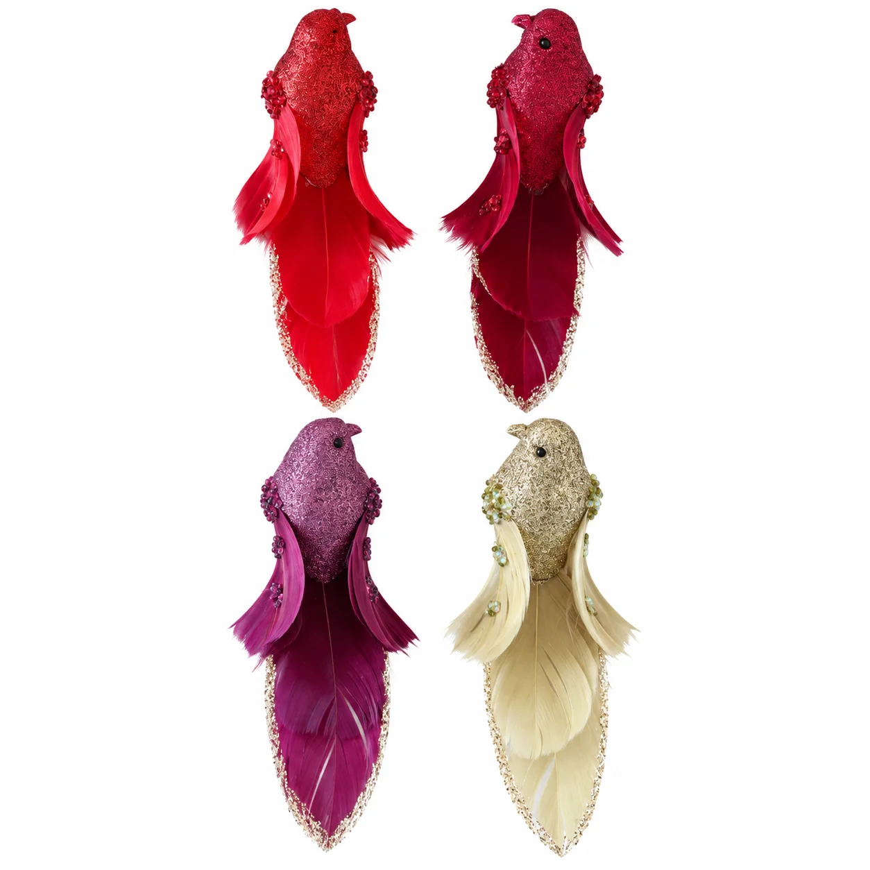 4PCS Artificial Bird Ornaments Multicolor Feather Decorations for Home Garden Tree Displa