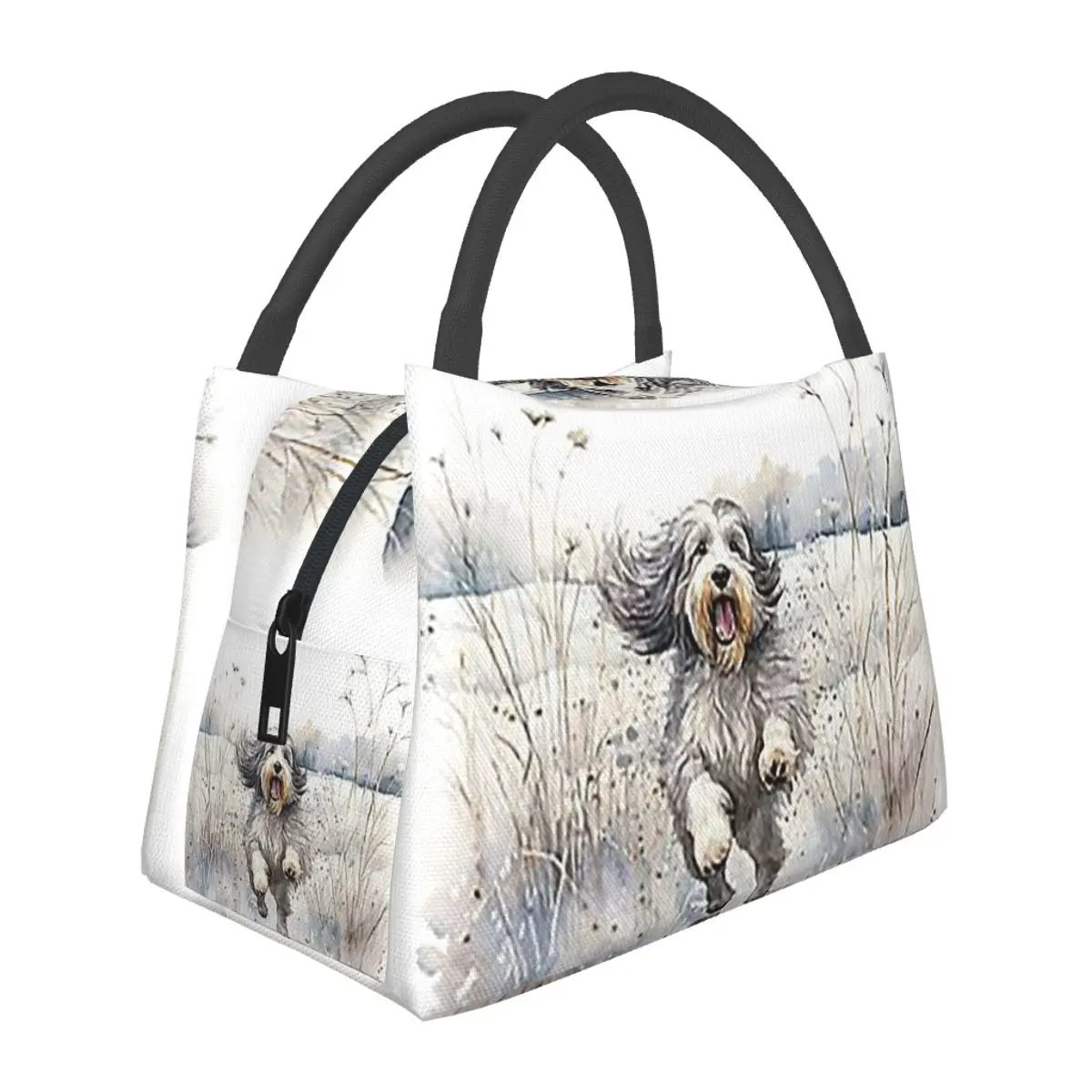 Bearded Collie Dog Paw Prints Lightweight Handheld Insulated Lunch Bag Large Capacity for Adults Students Travel Picnic